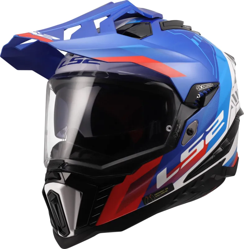LS2 MX701 Explorer Hexa Enduro helma bílá/modrá/červená - XS (53/54) Finální Výprodej