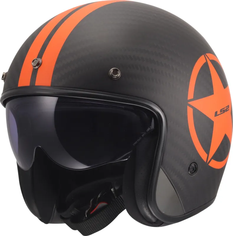 Dokud Zásoby Vydrží LS2 OF601 Bob II Carbon Star Helma s otevřeným obličejem oranžová - XS (53/54)