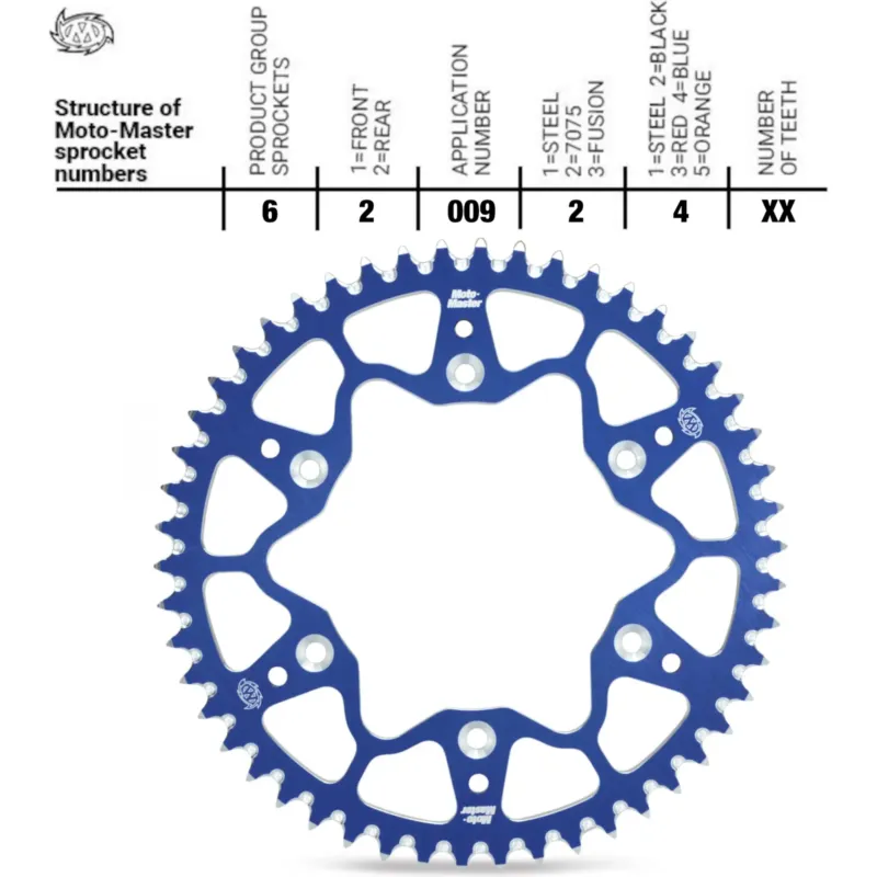 Zadní rozeta 520 48 zubů, Moto-Master 7075 Alu Blue 6200924, Yamaha YZ/WR / Fantic Originální