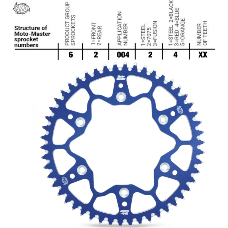 Must-Have Zadní řetězové kolo 428 52 zubů, hliníkové modré, Moto-Master 620042452, Suzuki RM 80/85 / Yamaha YZ 80/85