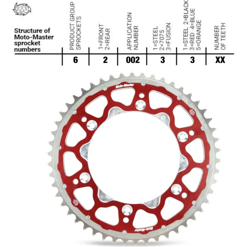 Časově Omezené Zadní rozeta 520 51 zubů, Dual Ring ocelovo-hliníková červená, Moto-Master 620023351, Honda CR/CRF / Sur-Ron